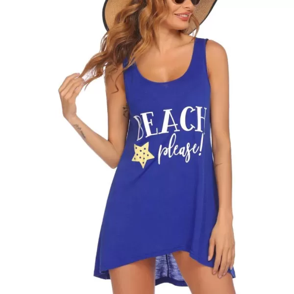 Ekouaer Womens Sleeveless Swimwear Coverups TShirt Beach Dress Tank Bikini Cover Up with PrintAsky Blue