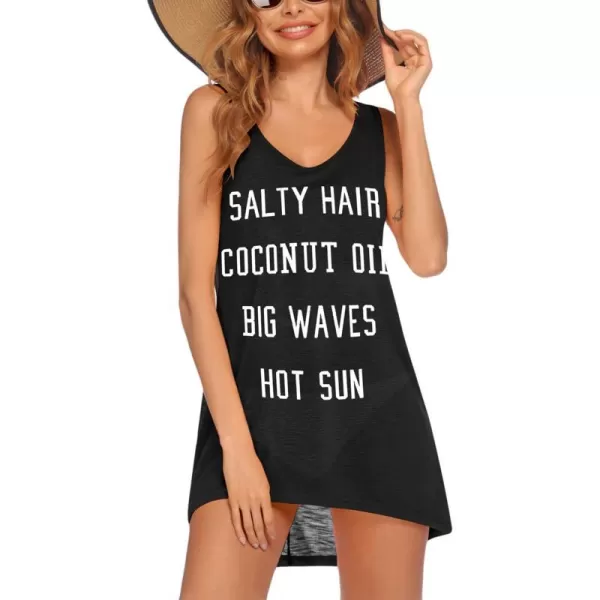 Ekouaer Womens Sleeveless Swimwear Coverups TShirt Beach Dress Tank Bikini Cover Up with PrintAwhite Letter