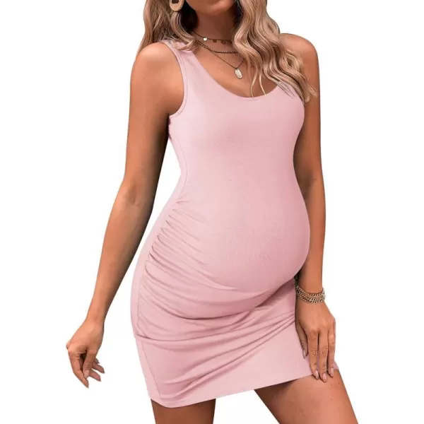 Ekouaer Womens Summer Maternity Dress Side Ruching Sleeveless Bodycon Dress Cute Pregnancy Dress SXXLDeep Pink