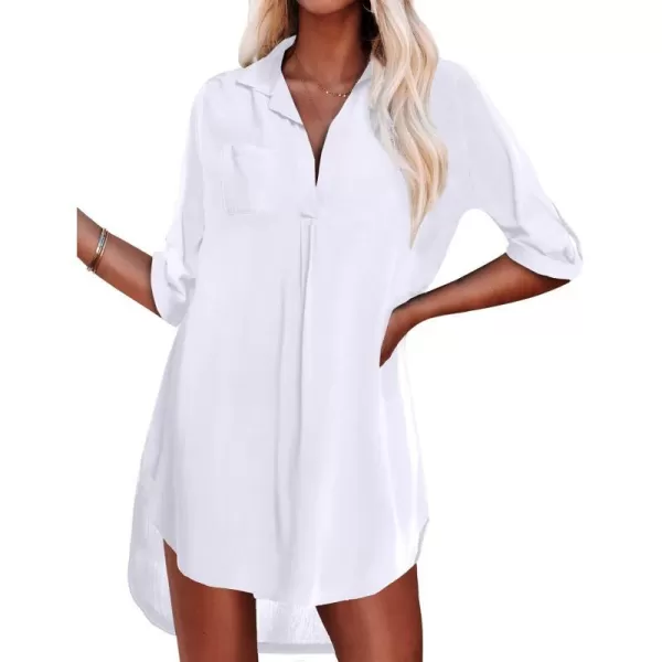 Ekouaer Womens Swimsuit Beach Cover Up Shirt Bikini Beachwear Bathing Suit Beach DressASolid Color White