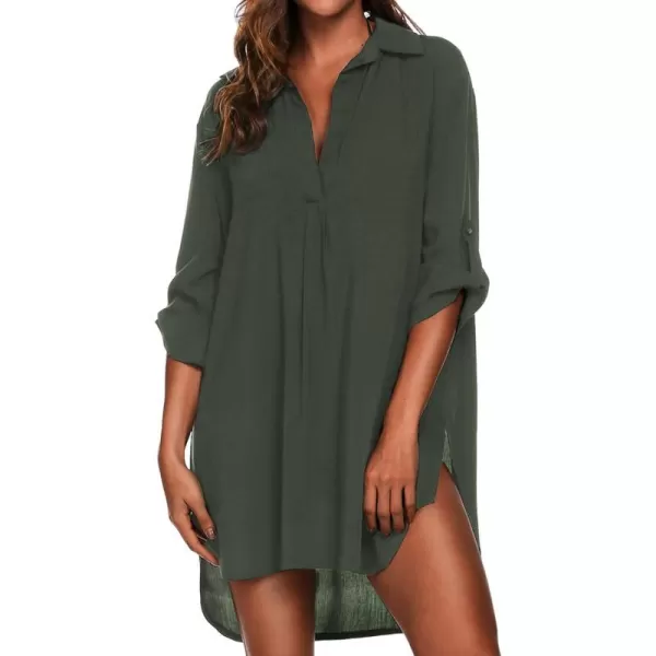 Ekouaer Womens Swimsuit Beach Cover Up Shirt Bikini Beachwear Bathing Suit Beach DressArmy Green