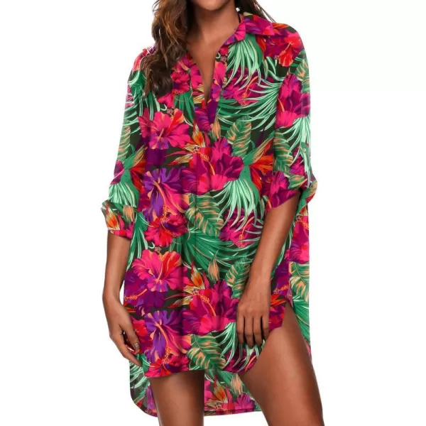 Ekouaer Womens Swimsuit Beach Cover Up Shirt Bikini Beachwear Bathing Suit Beach DressDh690tropical Print