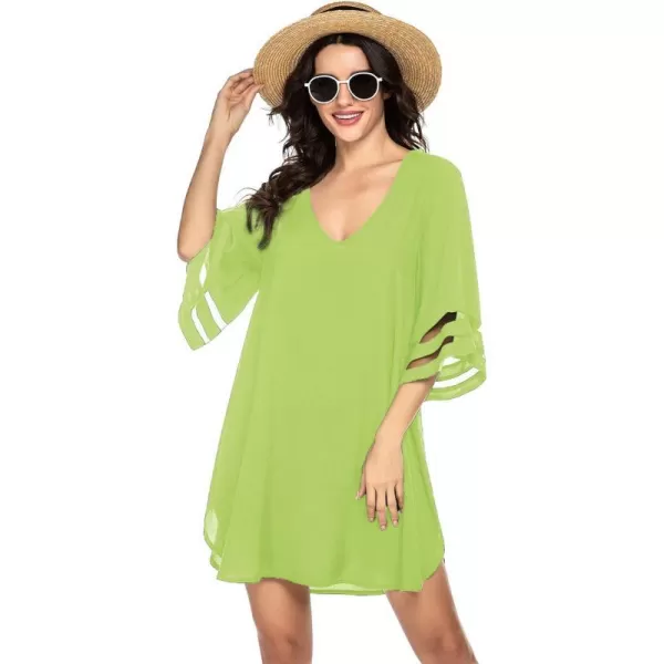 Ekouaer Womens Swimsuit Cover Up 34 Bell Sleeve Beachwear Coverups Deep VNeck Bikini Beach Dress S3XLFg