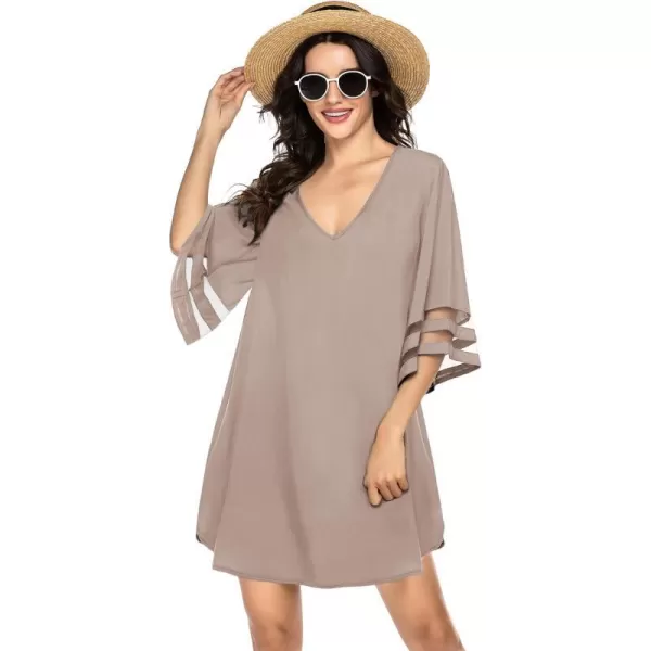 Ekouaer Womens Swimsuit Cover Up 34 Bell Sleeve Beachwear Coverups Deep VNeck Bikini Beach Dress S3XLKh