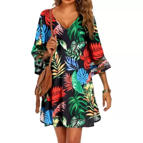 Ekouaer Womens Swimsuit Cover Up 34 Bell Sleeve Beachwear Coverups Deep VNeck Bikini Beach Dress S3XLPat3