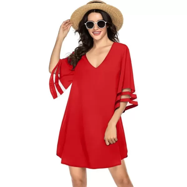 Ekouaer Womens Swimsuit Cover Up 34 Bell Sleeve Beachwear Coverups Deep VNeck Bikini Beach Dress S3XLPon