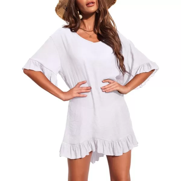 Ekouaer Womens Swimsuit Cover Ups Ruffle Coverups Tie Back Bathing Suit Covers Loose Swimwear XS3XL01 White