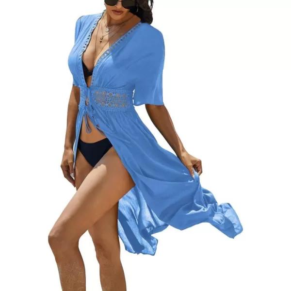 Ekouaer Womens Swimwear Cover Ups Sexy Open Front Beach Bikini Swimsuit Kimono Cardigan Cover Up Long Flowy BeachwearB Cear Blue