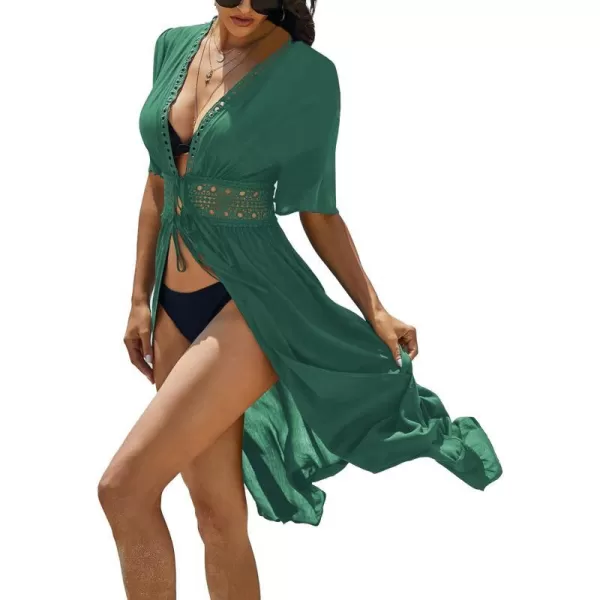 Ekouaer Womens Swimwear Cover Ups Sexy Open Front Beach Bikini Swimsuit Kimono Cardigan Cover Up Long Flowy BeachwearB Green