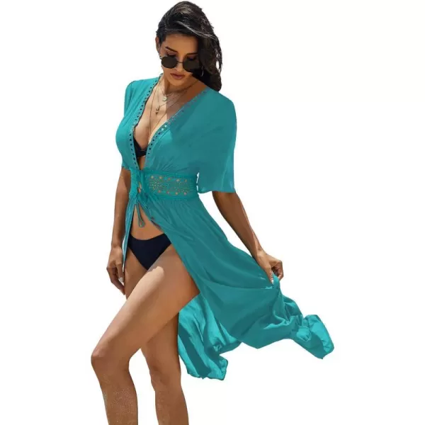 Ekouaer Womens Swimwear Cover Ups Sexy Open Front Beach Bikini Swimsuit Kimono Cardigan Cover Up Long Flowy BeachwearB Peacock Blue