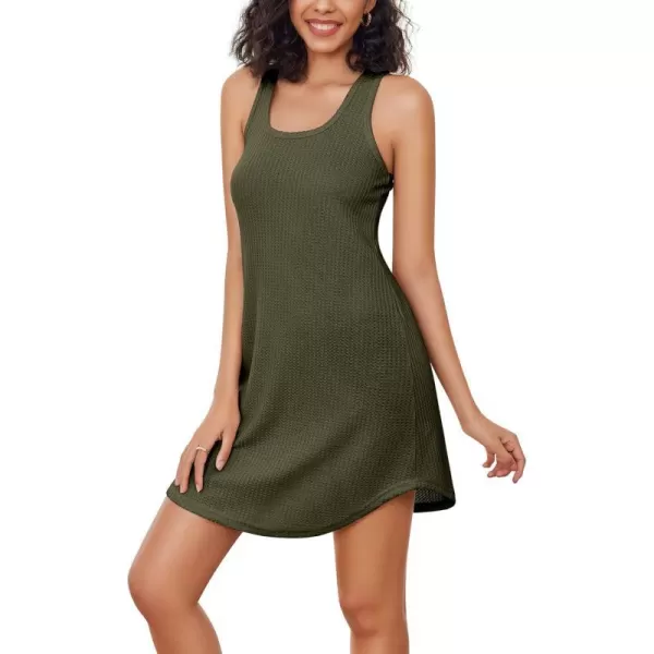 Ekouaer Womens Tank Nightgowns Sleeveless Sleep Shirts Waffle Knit Chemise Racerback Sleep Dress SXXLArmy Green