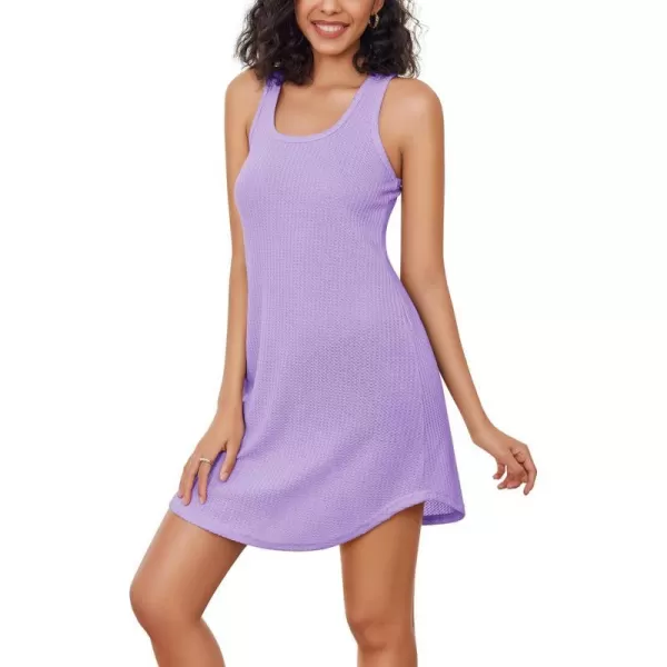 Ekouaer Womens Tank Nightgowns Sleeveless Sleep Shirts Waffle Knit Chemise Racerback Sleep Dress SXXLLilac Purple