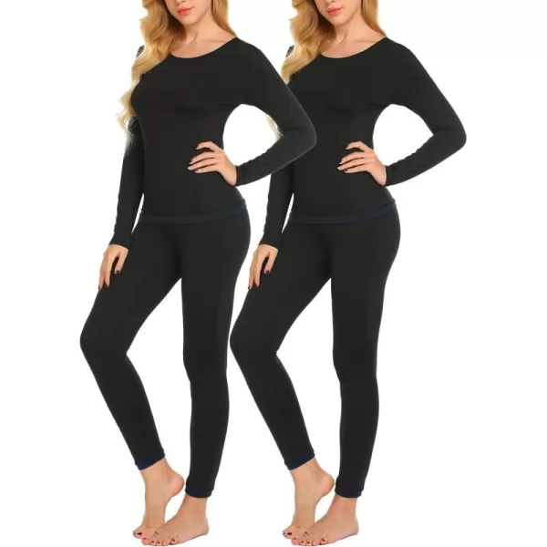 Ekouaer Womens Thermal Underwear Sets Long Johns Base Layer Lightweight Thermals 2 Pieces Set2 Packs  BlackBlack