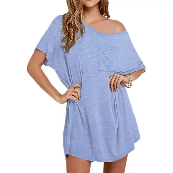 Ekouaer Womens Tshirt Nightgown Cotton V Neck Sleepshirts Comfy Casual Nightshirt for WomenLight Blue