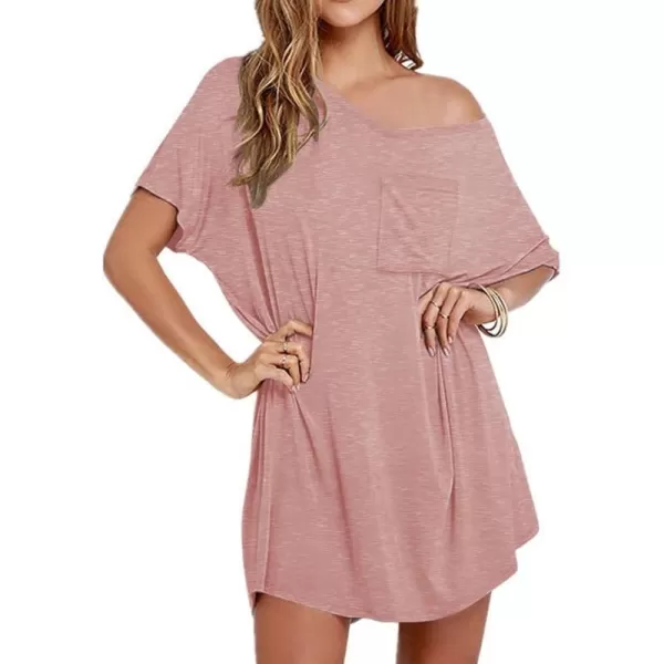 Ekouaer Womens Tshirt Nightgown Cotton V Neck Sleepshirts Comfy Casual Nightshirt for WomenMisty Pink