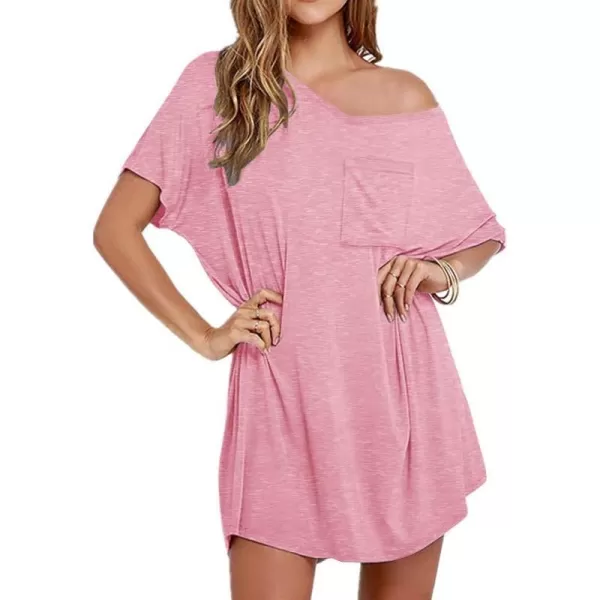 Ekouaer Womens Tshirt Nightgown Cotton V Neck Sleepshirts Comfy Casual Nightshirt for WomenPink