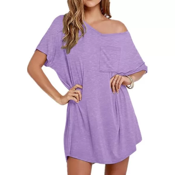 Ekouaer Womens Tshirt Nightgown Cotton V Neck Sleepshirts Comfy Casual Nightshirt for WomenPurple