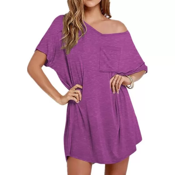 Ekouaer Womens Tshirt Nightgown Cotton V Neck Sleepshirts Comfy Casual Nightshirt for WomenRose Purple