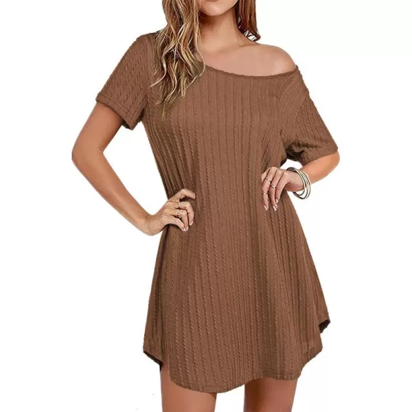 Ekouaer Womens Tshirt Nightgown Rib Knit Sleep Shirt Short Sleeve Casual Nightshirt Pajama DressBrown