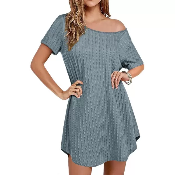 Ekouaer Womens Tshirt Nightgown Rib Knit Sleep Shirt Short Sleeve Casual Nightshirt Pajama DressDark Blue