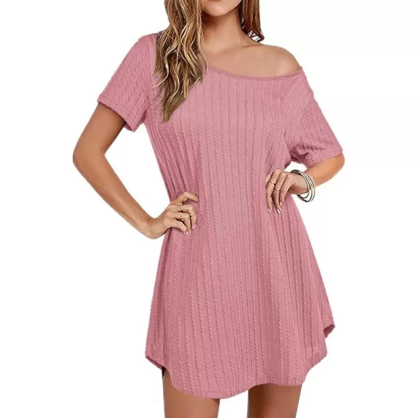 Ekouaer Womens Tshirt Nightgown Rib Knit Sleep Shirt Short Sleeve Casual Nightshirt Pajama DressMisty Rose