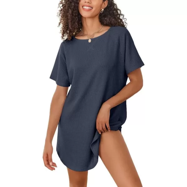 Ekouaer Womens Tshirt Nightgown Waffle Knit Short Sleeve Sleepshirts Comfy Casual Cover UpsBluish Violet