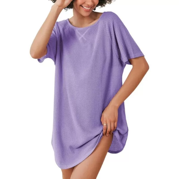 Ekouaer Womens Tshirt Nightgown Waffle Knit Short Sleeve Sleepshirts Comfy Casual Cover UpsLilac Purple