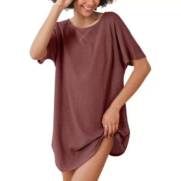 Ekouaer Womens Tshirt Nightgown Waffle Knit Short Sleeve Sleepshirts Comfy Casual Cover UpsPurplish Red