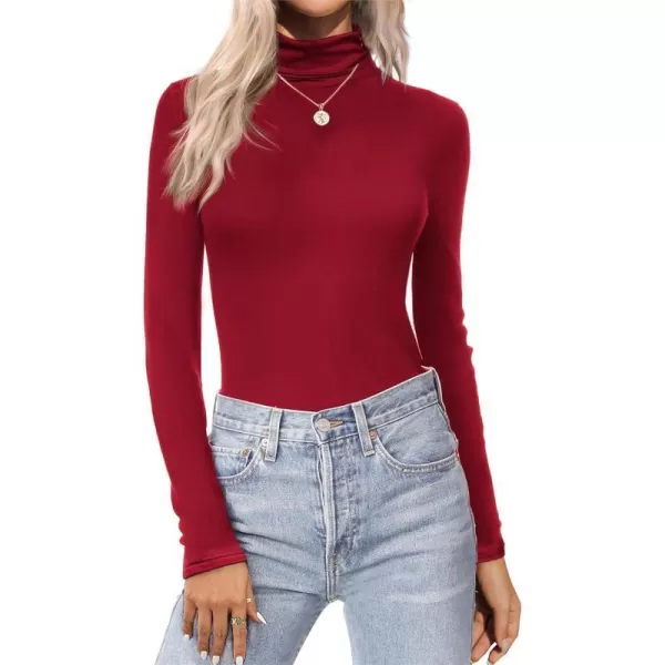 Ekouaer Womens Turtleneck Long Sleeve Shirts Lightweight Base Layer Solid Slim Fit TopsSXXLDark Red