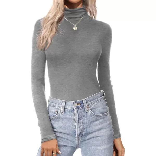 Ekouaer Womens Turtleneck Long Sleeve Shirts Lightweight Base Layer Solid Slim Fit TopsSXXLGray