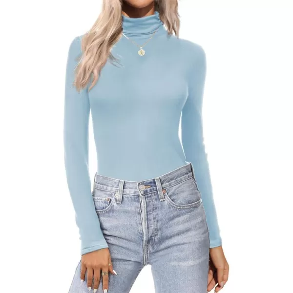 Ekouaer Womens Turtleneck Long Sleeve Shirts Lightweight Base Layer Solid Slim Fit TopsSXXLLight Blue