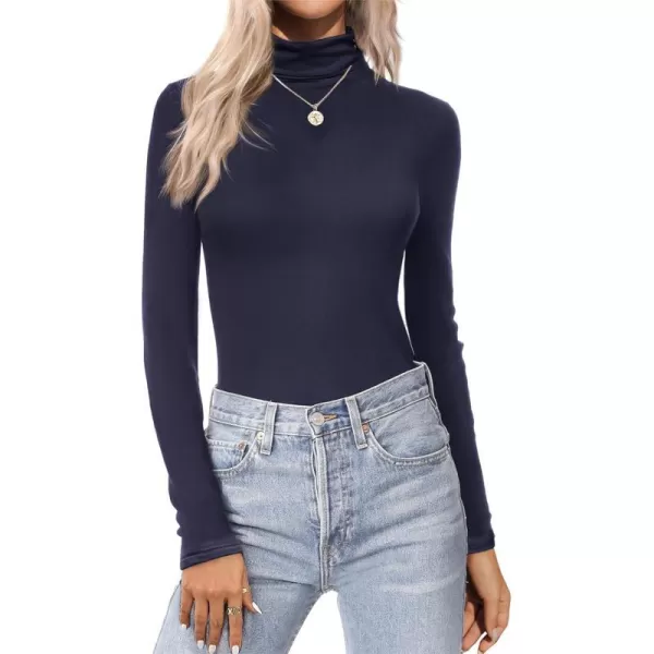 Ekouaer Womens Turtleneck Long Sleeve Shirts Lightweight Base Layer Solid Slim Fit TopsSXXLNavy Blue