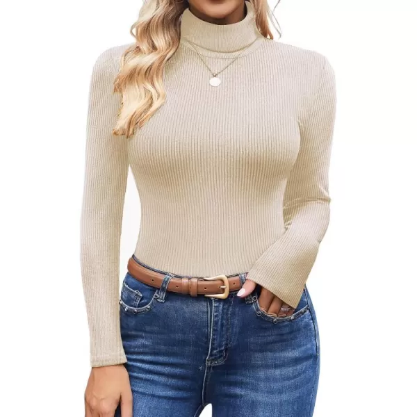 Ekouaer Womens Turtleneck Shirts Long Sleeves Sweater Ribbed Knit Tops Thermal Undershirts Lightweight Loungewear SXXLBeige