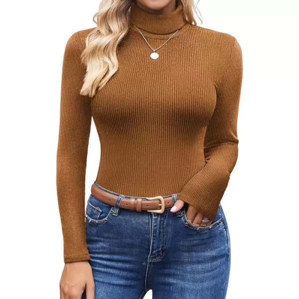 Ekouaer Womens Turtleneck Shirts Long Sleeves Sweater Ribbed Knit Tops Thermal Undershirts Lightweight Loungewear SXXLBrown