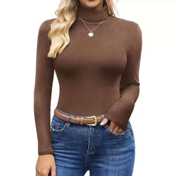 Ekouaer Womens Turtleneck Shirts Long Sleeves Sweater Ribbed Knit Tops Thermal Undershirts Lightweight Loungewear SXXLDeep Brown