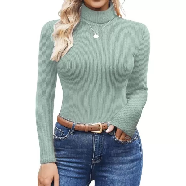 Ekouaer Womens Turtleneck Shirts Long Sleeves Sweater Ribbed Knit Tops Thermal Undershirts Lightweight Loungewear SXXLIce Green