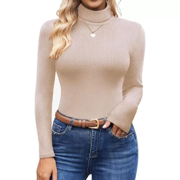 Ekouaer Womens Turtleneck Shirts Long Sleeves Sweater Ribbed Knit Tops Thermal Undershirts Lightweight Loungewear SXXLKhaki