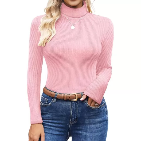 Ekouaer Womens Turtleneck Shirts Long Sleeves Sweater Ribbed Knit Tops Thermal Undershirts Lightweight Loungewear SXXLPink