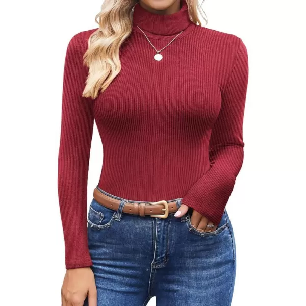 Ekouaer Womens Turtleneck Shirts Long Sleeves Sweater Ribbed Knit Tops Thermal Undershirts Lightweight Loungewear SXXLWine Red