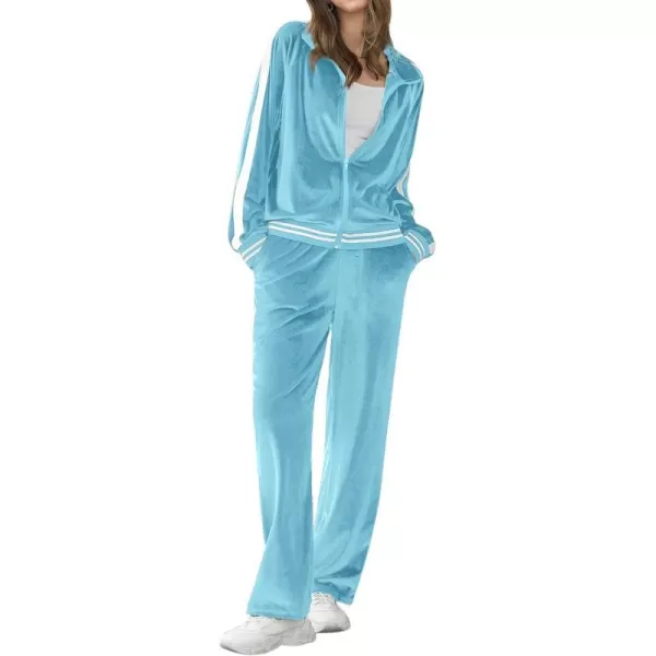 Ekouaer Womens Velvet Velor Tracksuits 2 Piece Lounge Outfits Zip Up Sweatshirt and Sweatpants with Pockets S3XLLight Blue