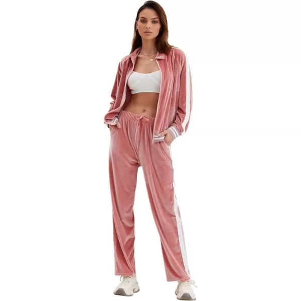 Ekouaer Womens Velvet Velor Tracksuits 2 Piece Lounge Outfits Zip Up Sweatshirt and Sweatpants with Pockets S3XLPink