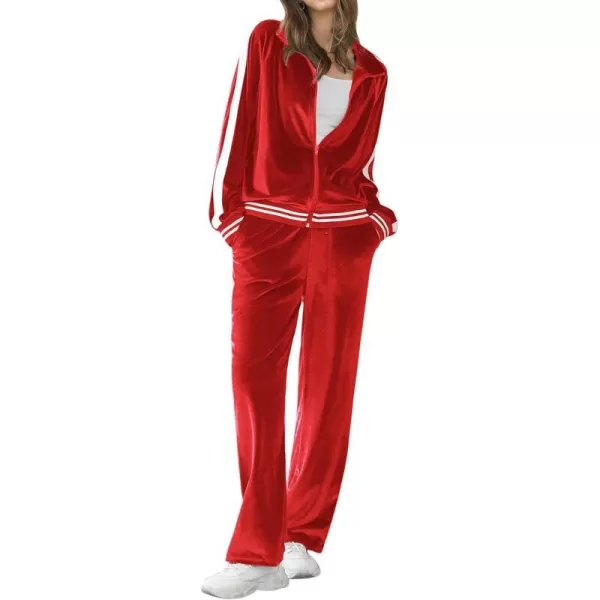 Ekouaer Womens Velvet Velor Tracksuits 2 Piece Lounge Outfits Zip Up Sweatshirt and Sweatpants with Pockets S3XLRed