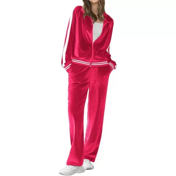 Ekouaer Womens Velvet Velor Tracksuits 2 Piece Lounge Outfits Zip Up Sweatshirt and Sweatpants with Pockets S3XLRose Red