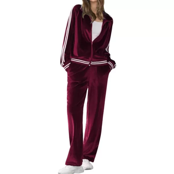 Ekouaer Womens Velvet Velor Tracksuits 2 Piece Lounge Outfits Zip Up Sweatshirt and Sweatpants with Pockets S3XLWine Red