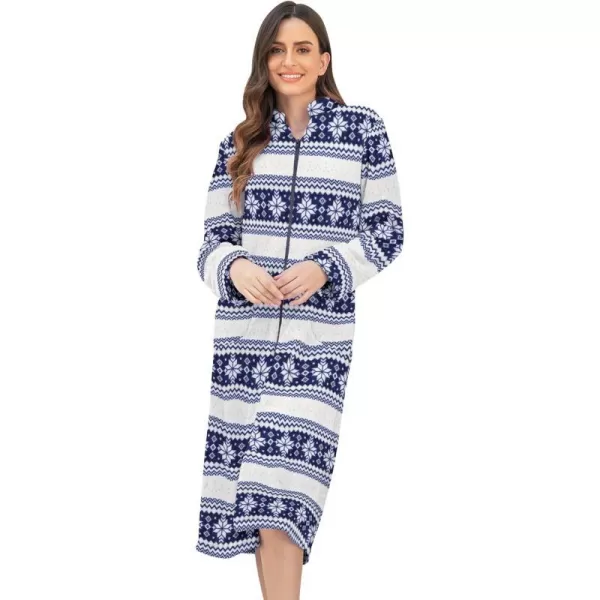 Ekouaer Womens Zip Up Robe Fleece Bathrobe Long Zipper Lounger Warm Housecoat Long Sleeve Nightgown with Pockets SXXLBblue Snowflake