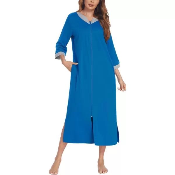 Ekouaer Womens Zipper Robes Long Housecoats Lightweight Bathrobe Full Length Sleepwear with PocketsLongblue