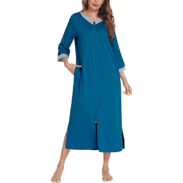 Ekouaer Womens Zipper Robes Long Housecoats Lightweight Bathrobe Full Length Sleepwear with PocketsLongblue Green