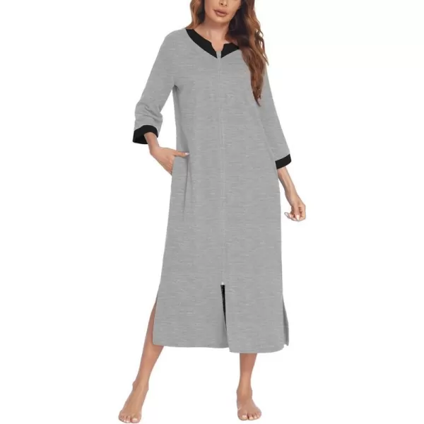 Ekouaer Womens Zipper Robes Long Housecoats Lightweight Bathrobe Full Length Sleepwear with PocketsLonggrey