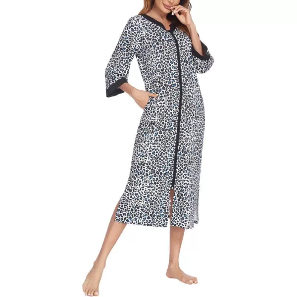 Ekouaer Womens Zipper Robes Long Housecoats Lightweight Bathrobe Full Length Sleepwear with PocketsLongleopard