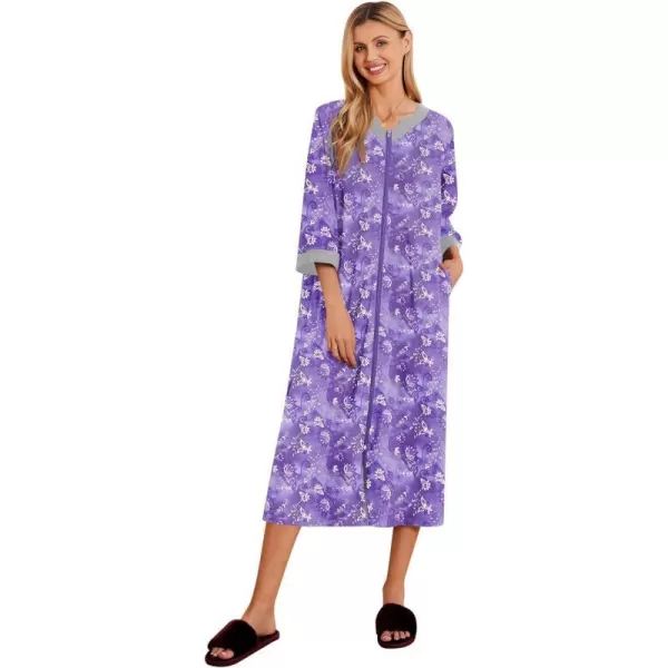 Ekouaer Womens Zipper Robes Long Housecoats Lightweight Bathrobe Full Length Sleepwear with PocketsLongpurple Paisley